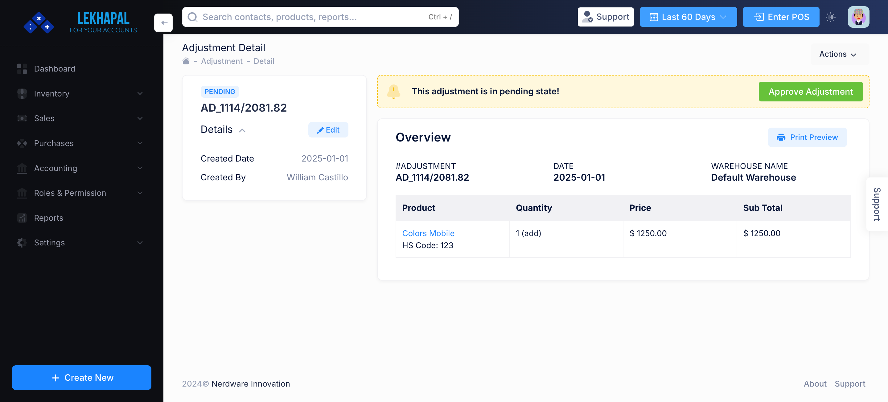 Approve_Adjustment Module Screenshot