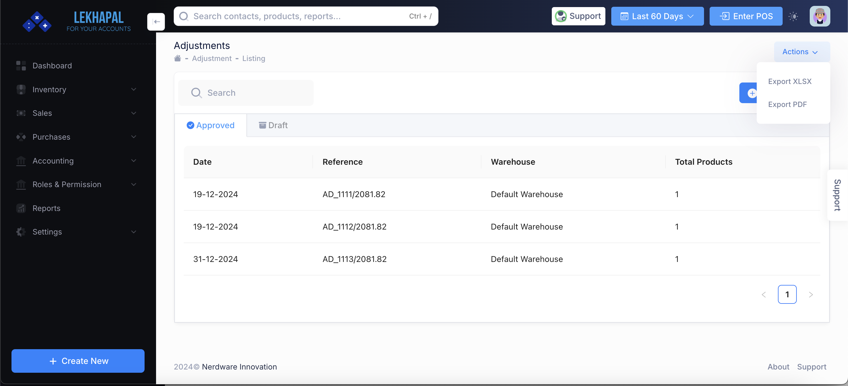 Export_Adjustment Module Screenshot