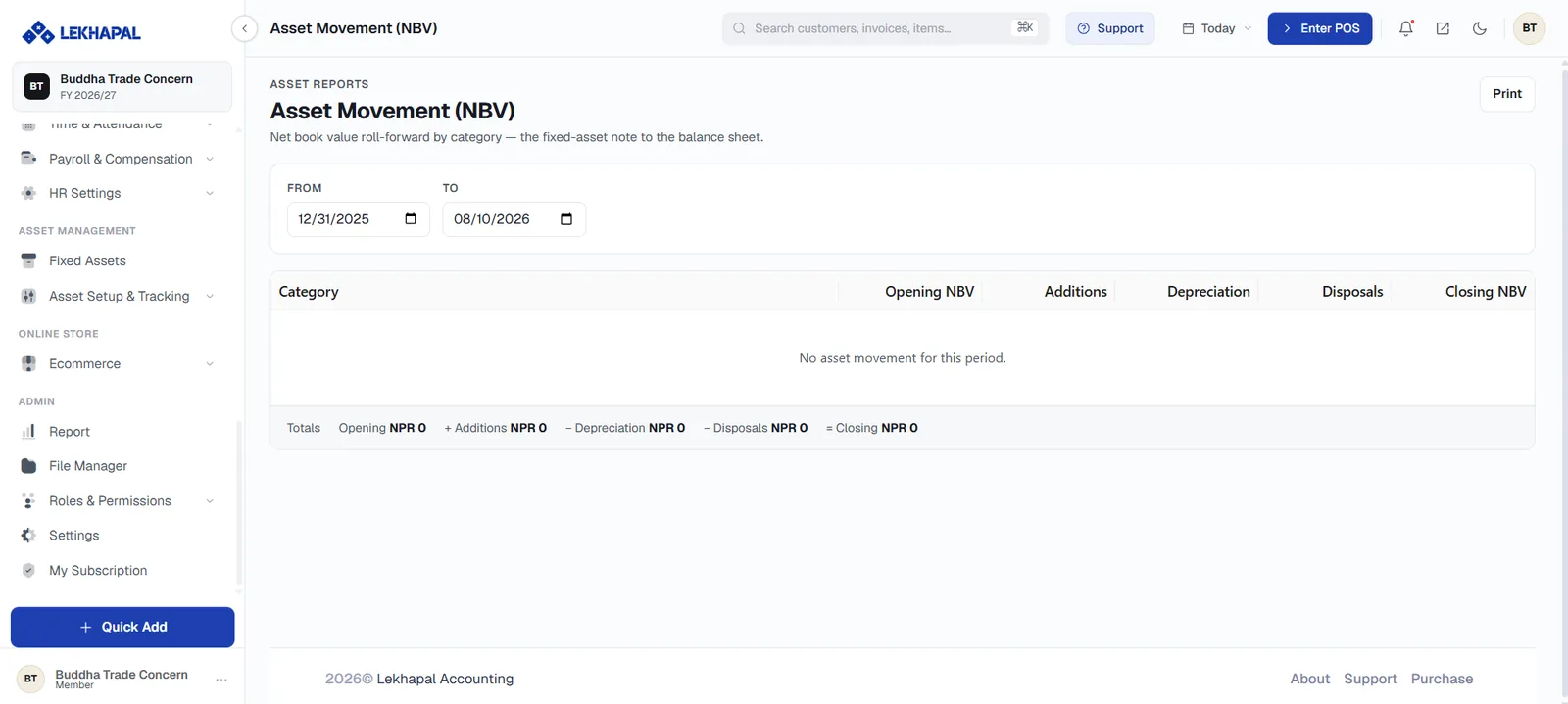 Asset Movement (NBV).