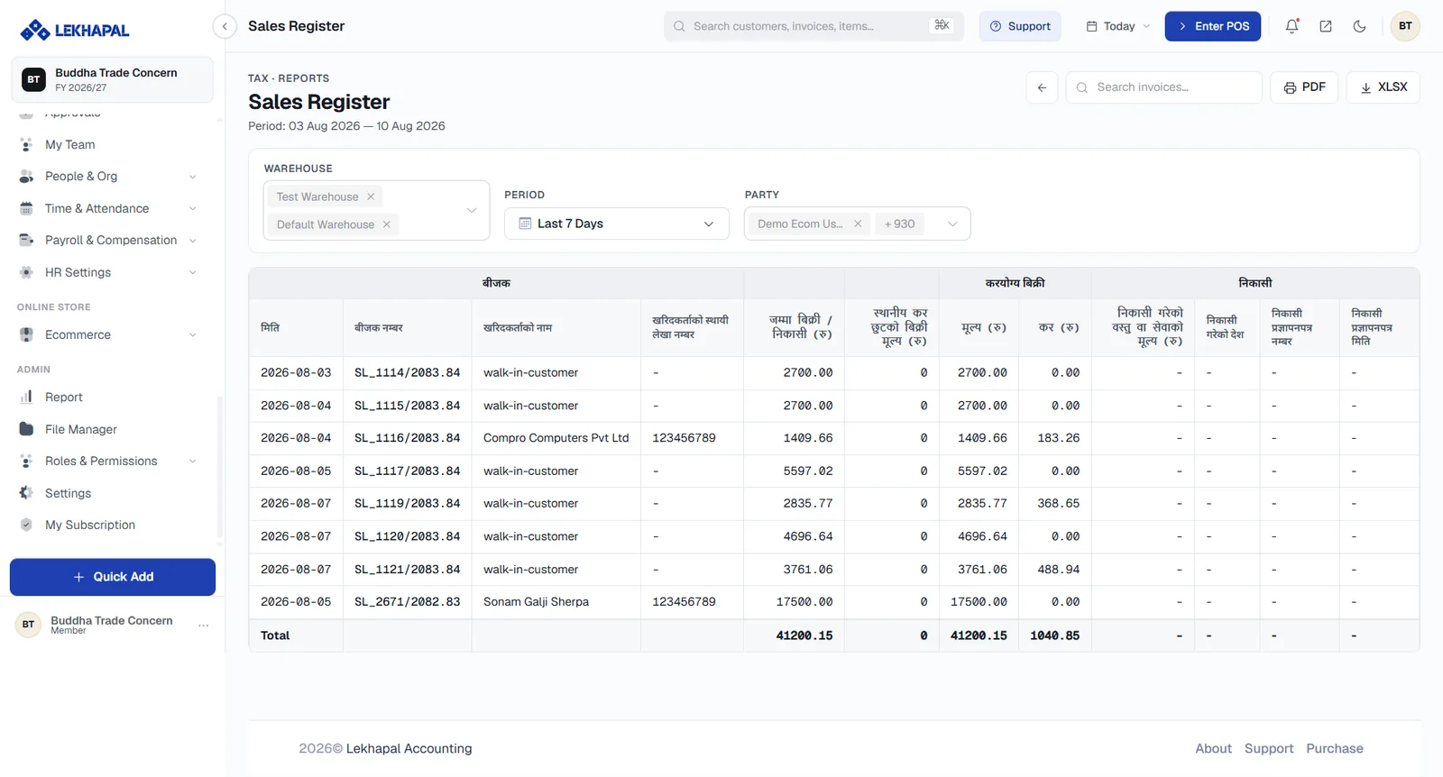 The Sales Register.